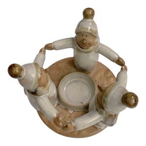 Christmas Votive Candle Tea Light Holder three Snowman Figures Ceramic